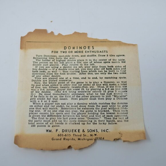 Vintage WM F DRUEKE & Sons Wooden Dovetail Box Dominoes Cribbage Board USA EUC - Picture 8 of 14